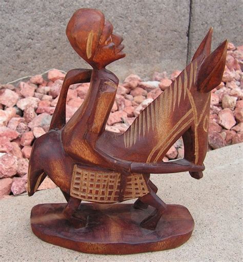 Wood Carving Statue Man Riding Donkey Figure Hand By Retrosideshow