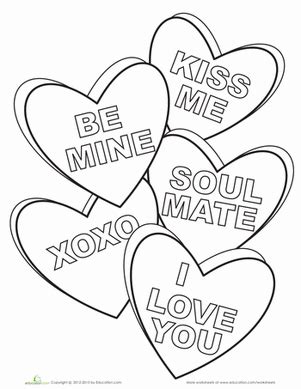 Conversation hearts coloring pages 10 valentine printable free. Candy Hearts | Coloring Page | Education.com