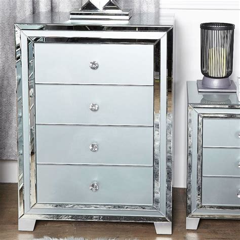 Madison Grey Glass 4 Drawer Mirrored Cabinet Chest Of Drawers Picture