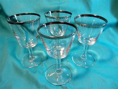 Crystal Wine Glasses Silver Rim 4 75 Barware Vintage Etsy
