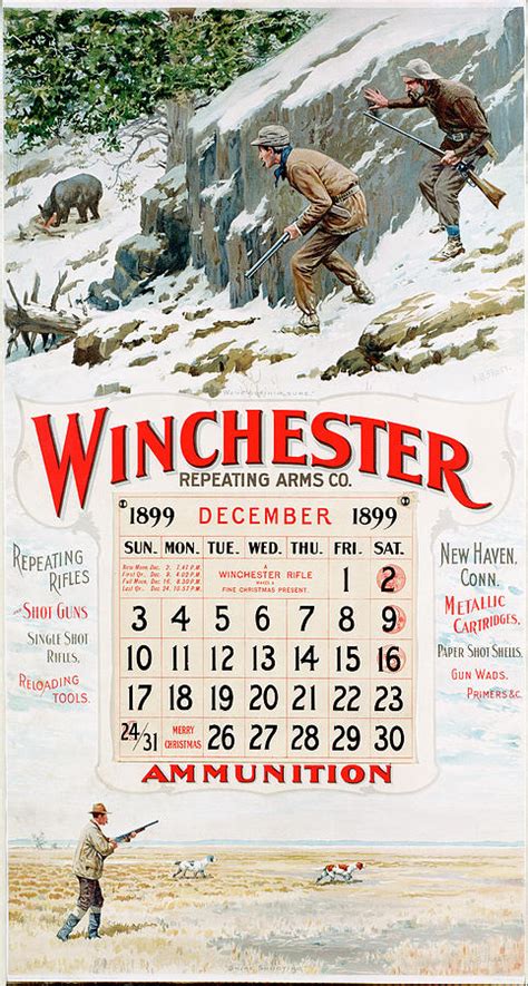 1899 Winchester Repeating Arms And Ammunition Calendar Painting By A B