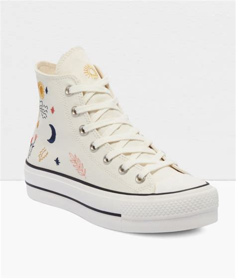 Converse Chuck Taylor All Star Lift White Embroidered Platform Shoes