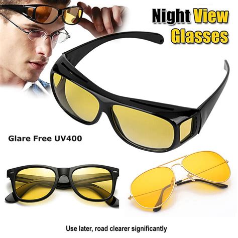 anti glare yellow tinted hd night vision driving glasses classic pilot goggles ebay