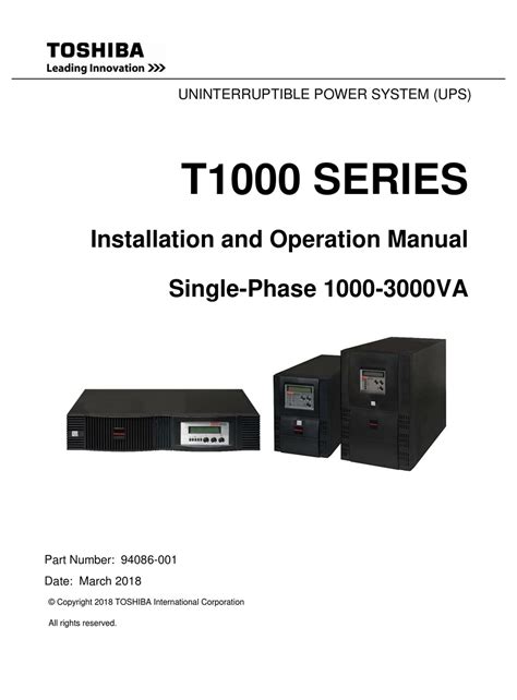 Toshiba T1000 Series Installation And Operation Manual Pdf Download