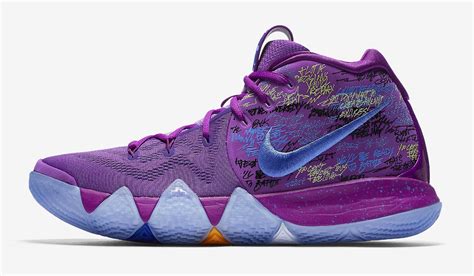 Knitted swoosh logos in white pink covers the heel counter while added logos are found on the heel and insoles. Nike Kyrie 4 EP Multi-color 943806-900 | Sole Collector