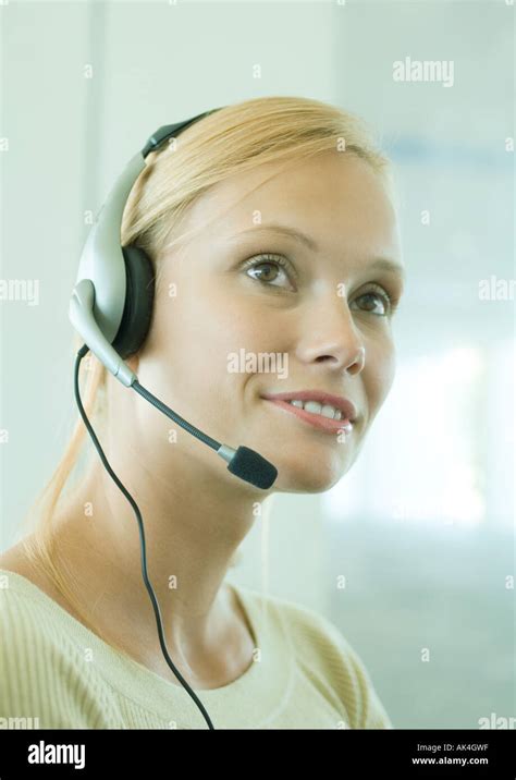 Woman Wearing Headset Stock Photo Alamy