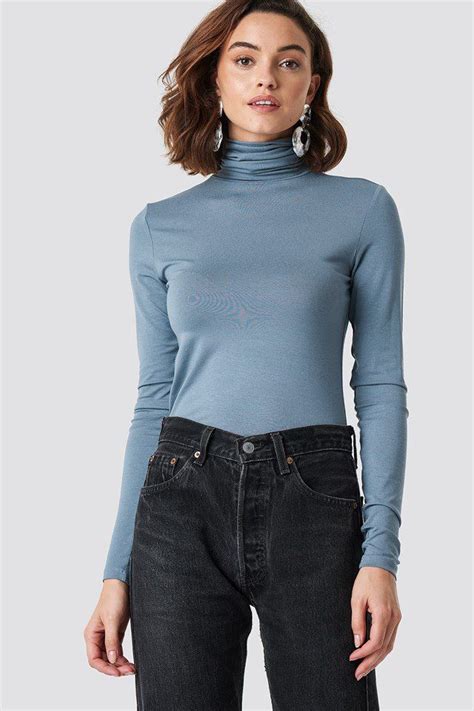 Viscose Light Blue Turtleneck By Na Kd Fashion Turtlenecks Sweaters Blue Nakdfashion Long