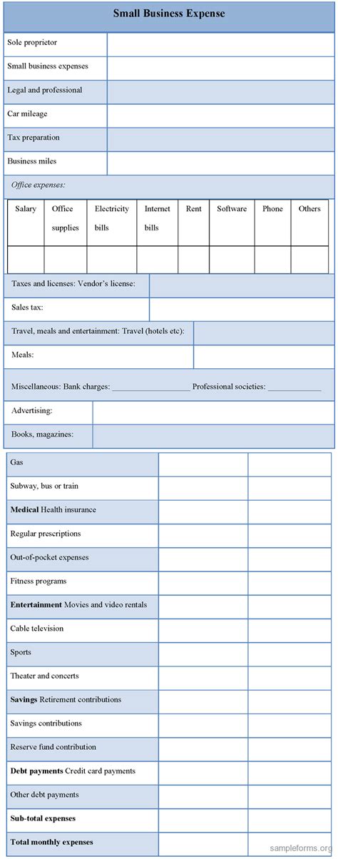 5 Best Images Of Free Printable Business Expense Forms Free Printable