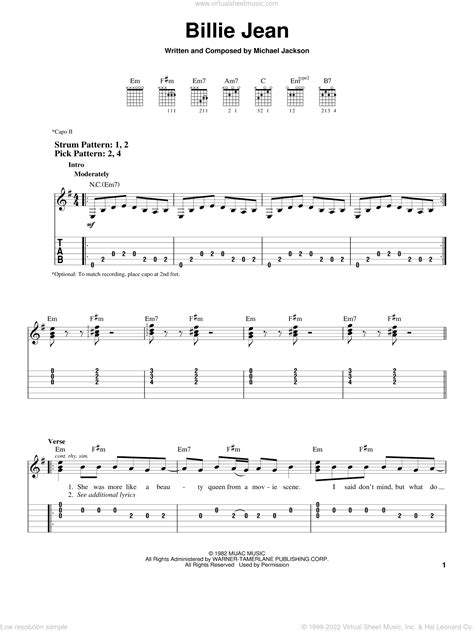 Jackson Billie Jean Sheet Music For Guitar Solo Easy Tablature