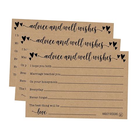 50 4x6 Kraft Rustic Wedding Advice And Well Wishes For The Bride And