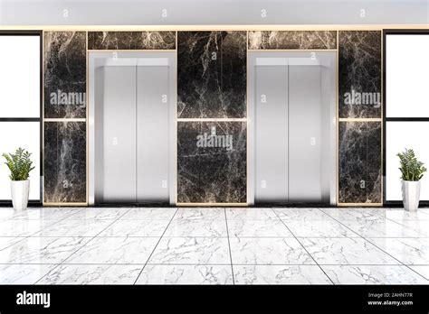 3d Rendering Modern Steel Elevator Lift Lobby In Business Hotel With