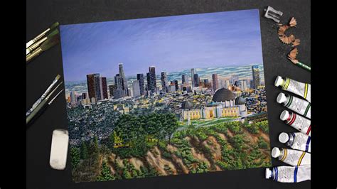 Speed Painting Of The Los Angeles Skyline Realistic Time Lapse