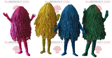 4 mascots of colorful mops and mops