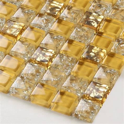 Crystal Glass Tile Sheets Ice Crack Square Mosaic Metal Plated L309 Kitchen Backsplash Tiles