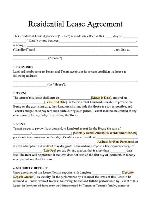 Free Residential Lease Template Rental Agreement Pdf
