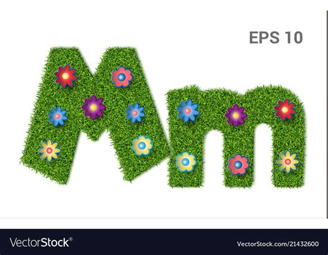 Letter Mm With A Texture Of Grass And Flowers Vector Image