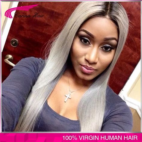 100 Virgin Brazilian Glueless Ombre Grey Lace Front Wig Two Tone