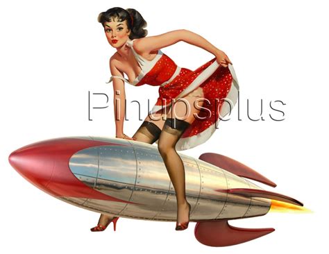 sexy retro rocket riding pinup girl in garters stockings waterslide decal for guitars lockers