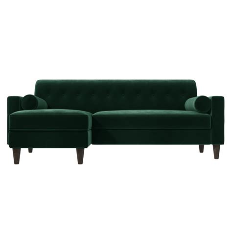 Grade A2 Green 3 Seater L Shaped Sofa In Velvet Left Hand Facing