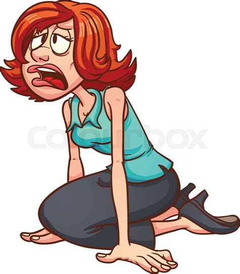 Tired Cartoon Woman Vector Clip Art Illustration With Simple Gradients