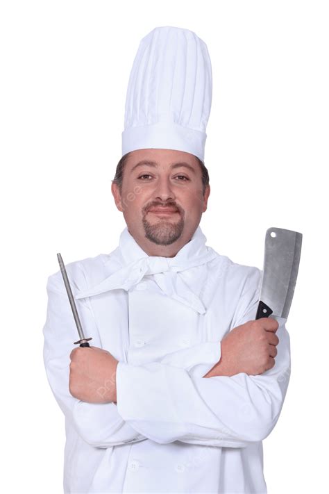 Chef Holding Meat Cleaver And Knife Sharpener Restaurant Cook African
