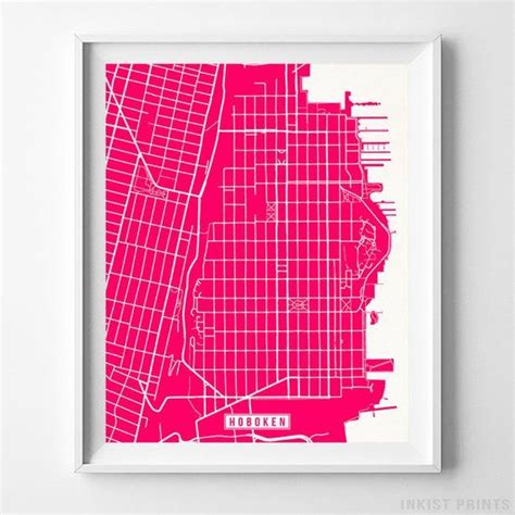 Hoboken New Jersey Map Print Street Poster City Road Etsy Map Wall
