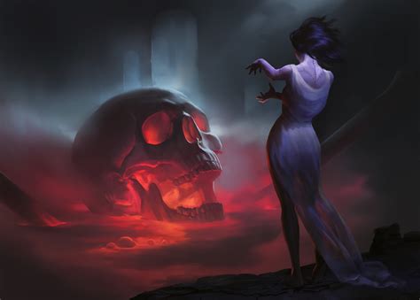 Skull Women Fantasy Witch Hd Artist 4k Wallpapers Images