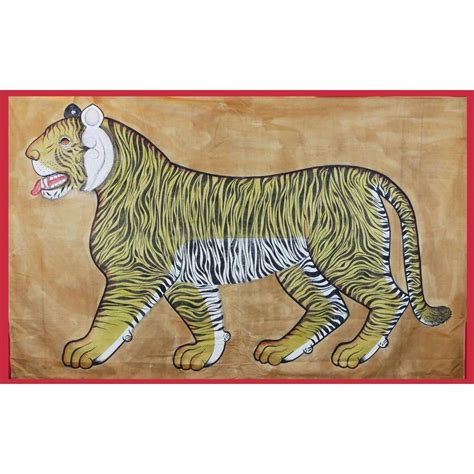 Vintage Large East Asian Tiger Tapestry Rug Tiger Painting Asian