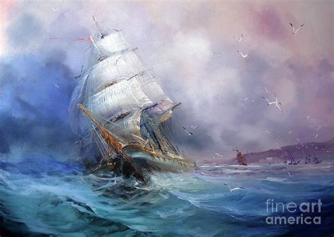 Tall Ship In Rough Sea Acrylic Painting Painting By Daniel Jones Pixels