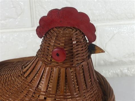 Vintage Chicken Woven Basket Hen On A Nest Wicker Basket Etsy