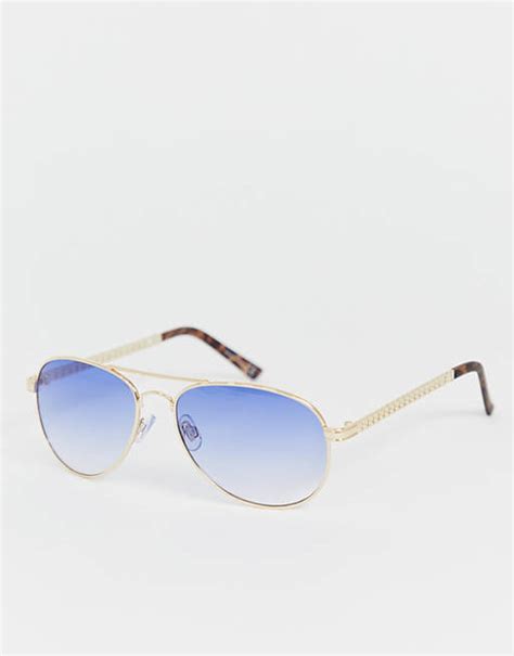 River Island Aviator Sunglasses With Blue Lens Asos