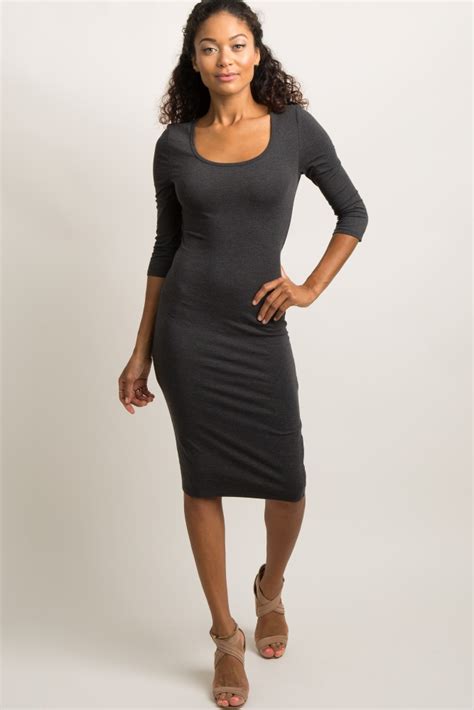 charcoal grey 3 4 sleeve fitted maternity dress fitted maternity