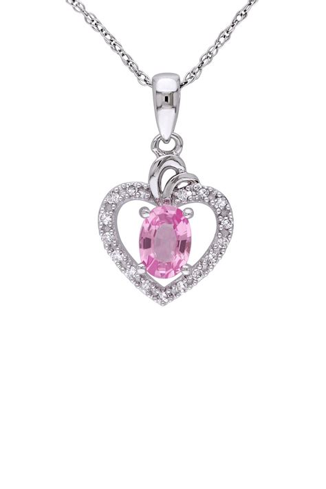 10k White Gold Pink Sapphire And Diamond Pendant Necklace 010 Ctw