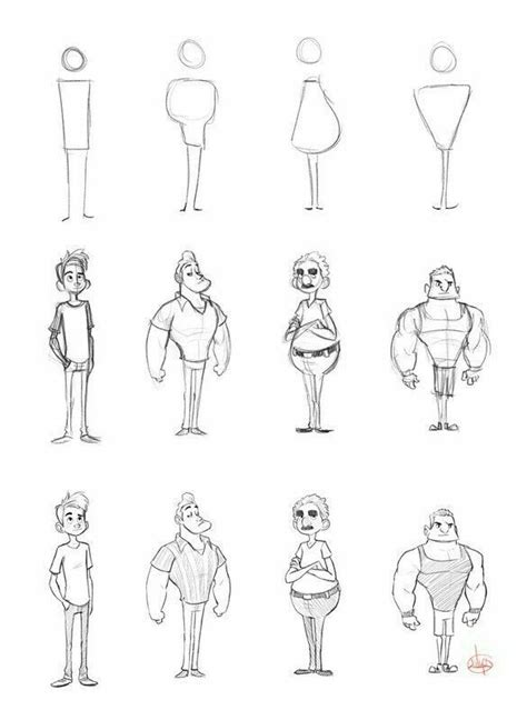 Some Cartoon Character Poses For Different Ages To Be Drawn By Hand Including The Head And