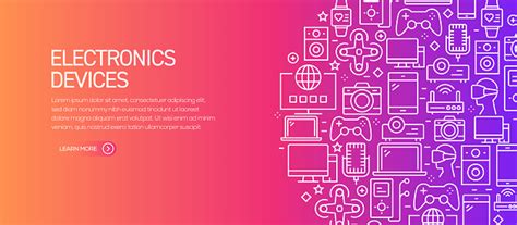 Electronics Devices Related Banner Template With Line Icons Modern
