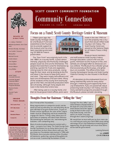Spring 2015 Newsletter Scott County Community Foundation