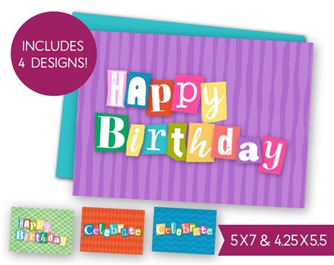 Happy Birthday Printable Card Bundle Instant Download B Day Etsy