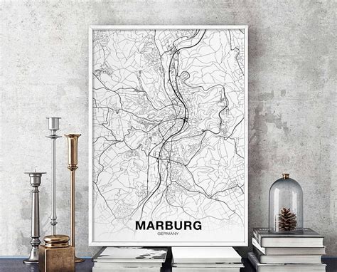 Marburg Germany Map Poster Black White Hometown City Print Etsy