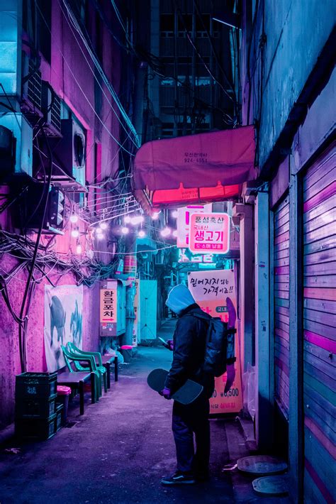 Neon Seoul Poster By Steven Roe Displate Cyberpunk Ae