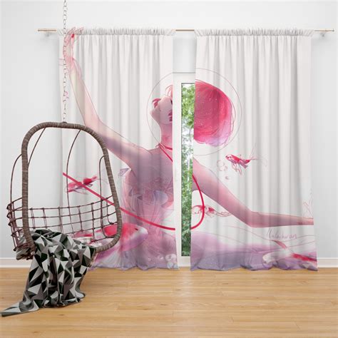 Anime Girl Ballet Dancer Fishes Pink Koi Bedroom Window