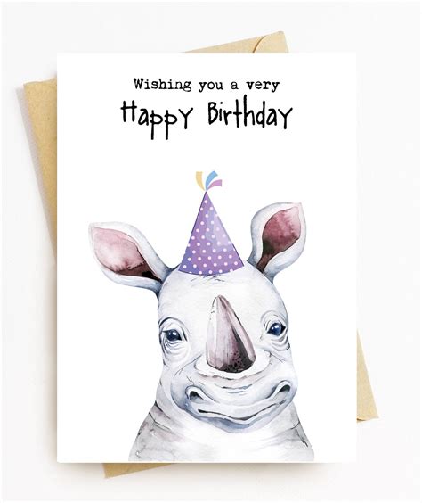 Je400 Rhino In Party Hat Happy Birthday Card Etsy Uk Happy Birthday