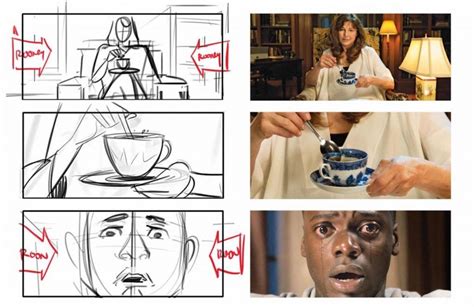 Storyboard To Shot Comparison For Get Out Storyboard Illustration