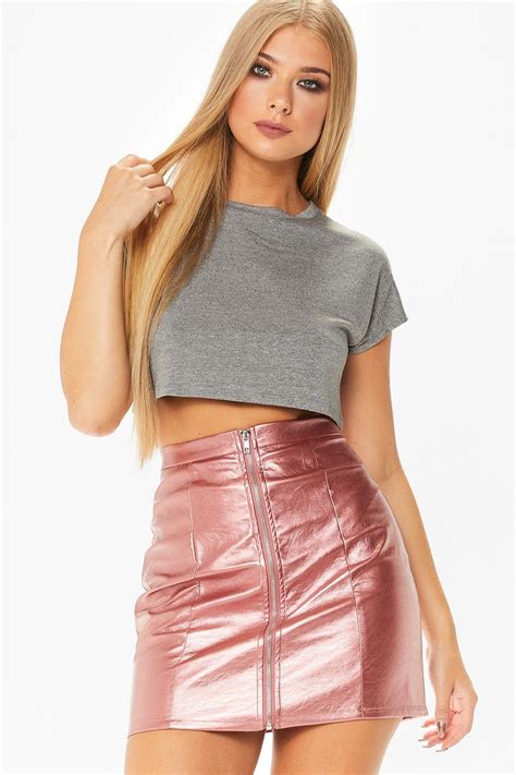 Sian Pink Metallic Faux Leather Miniskirt Shiny Skirts Outfits