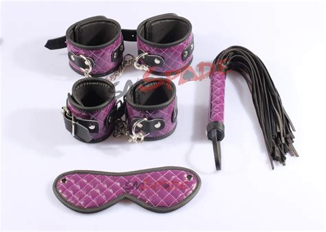 Free Shipping Handcuffs Ankllecuffs Leather Whip Blindfold 4pcs Sex Toy