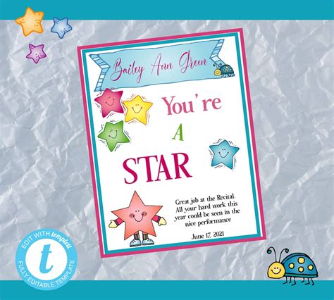 Youre A Star Award Certificate Classroom Or Music Etsy