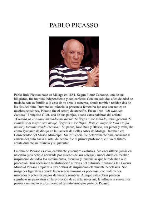 Pablo Picasso Biografía Worksheet Live Worksheets