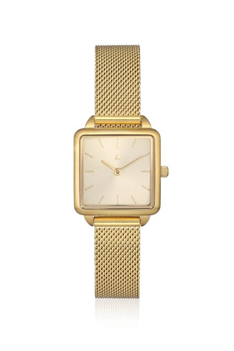 Rectangle Watch With A Golden Mesh Strap Classic Womens Wrist Watch