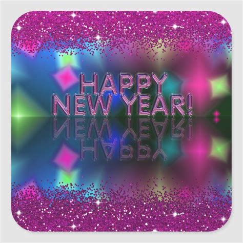 Happy New Year Faux Pink Glitter Square Sticker Pink