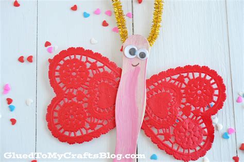 Paper Heart Doily Dragonfly Puppets Valentines Day Kid Craft