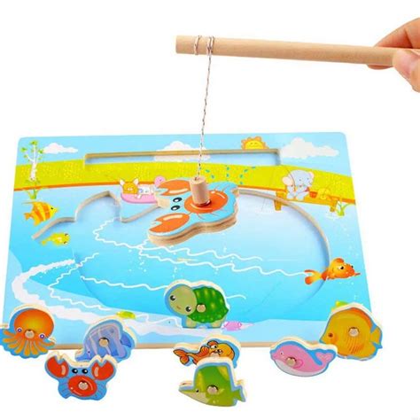Magnetic Wooden Fishing Game Toy Fishing Jigsaw Puzzle Game Board2